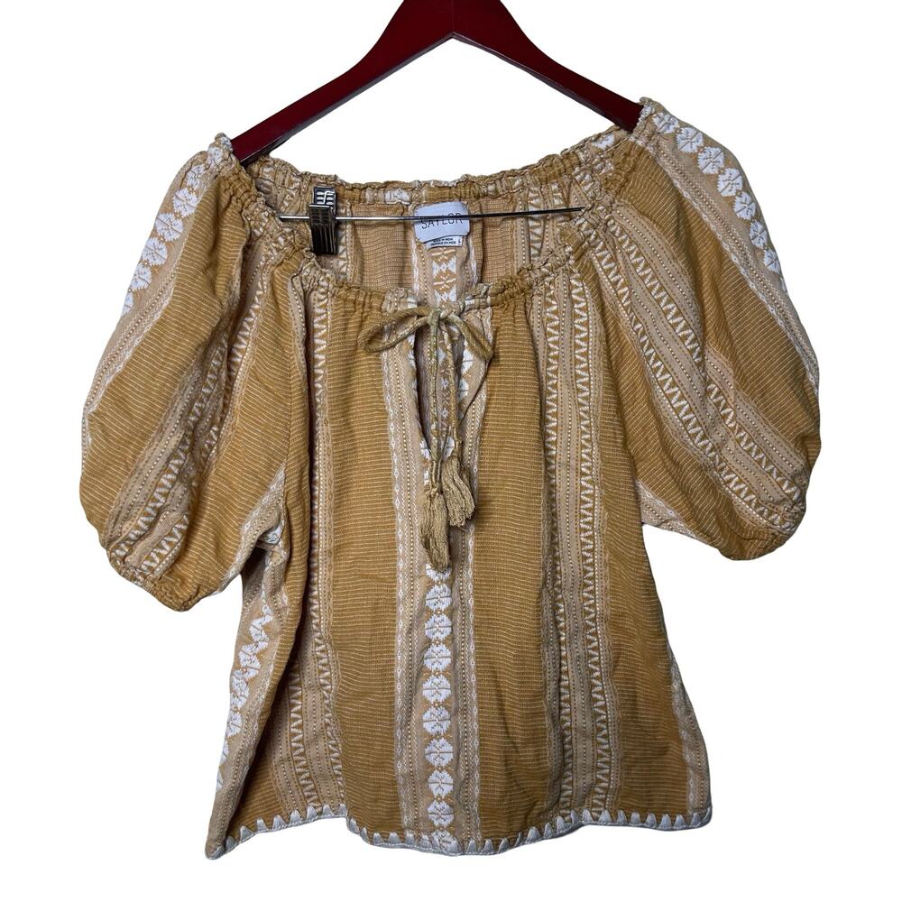 Saylor gold mustard embroidery blouse top sz L
